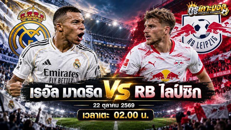 วิเคราะห์บอลวันนี้ เรอัล มาดริด พบ RB ไลป์ซิก 22 ตุลาคม 2569 ศึกยูฟ่า แชมเปียนส์ลีก